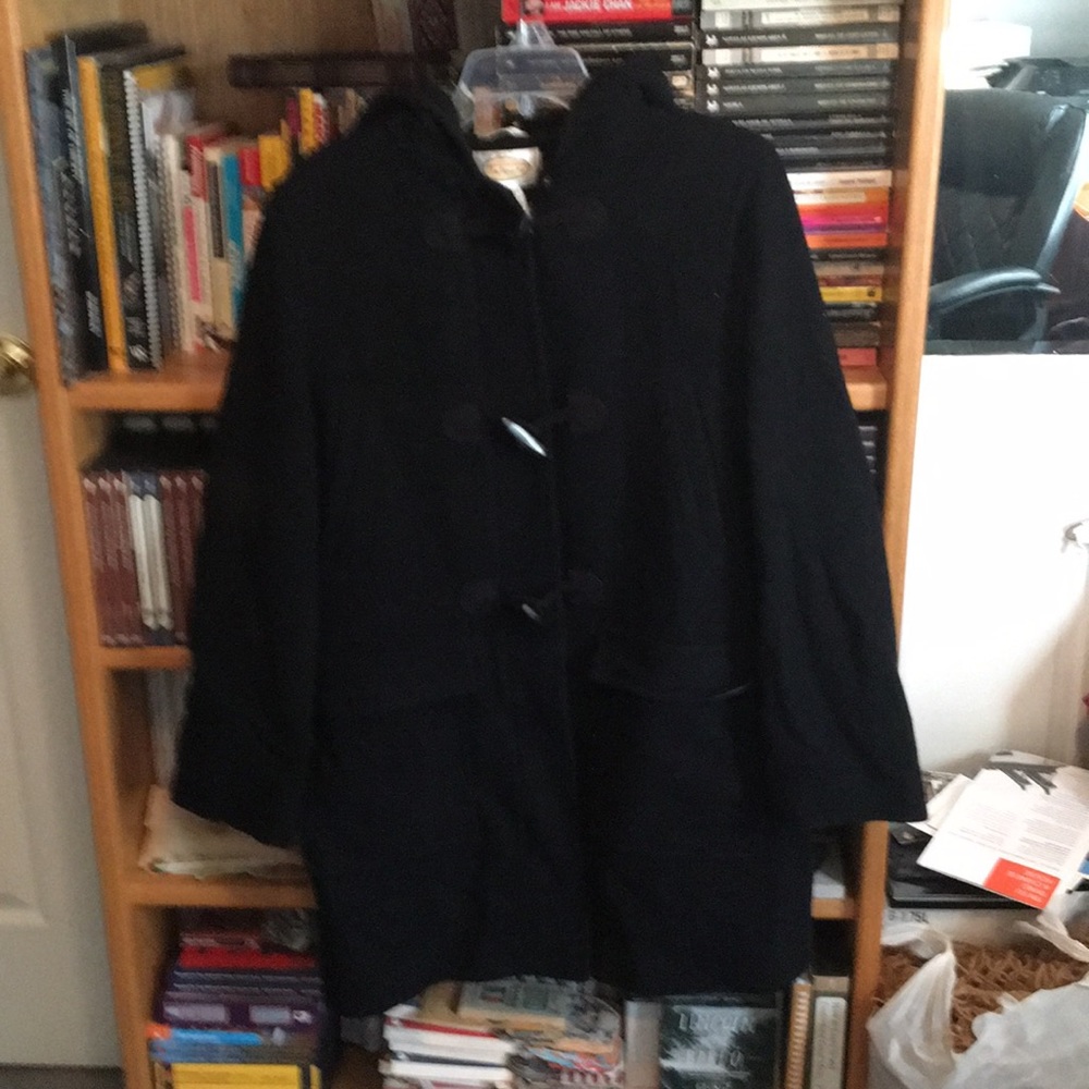 Talbots hooded black coat Italian fabrics. Size 12